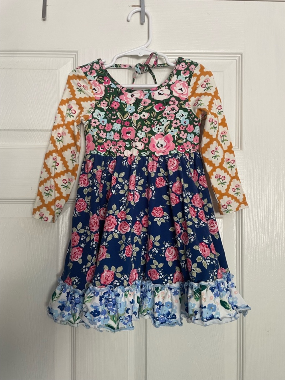 SweetHoney Girls 4t Floral Mix-Print Long Sleeve Dress - Navy & Pink